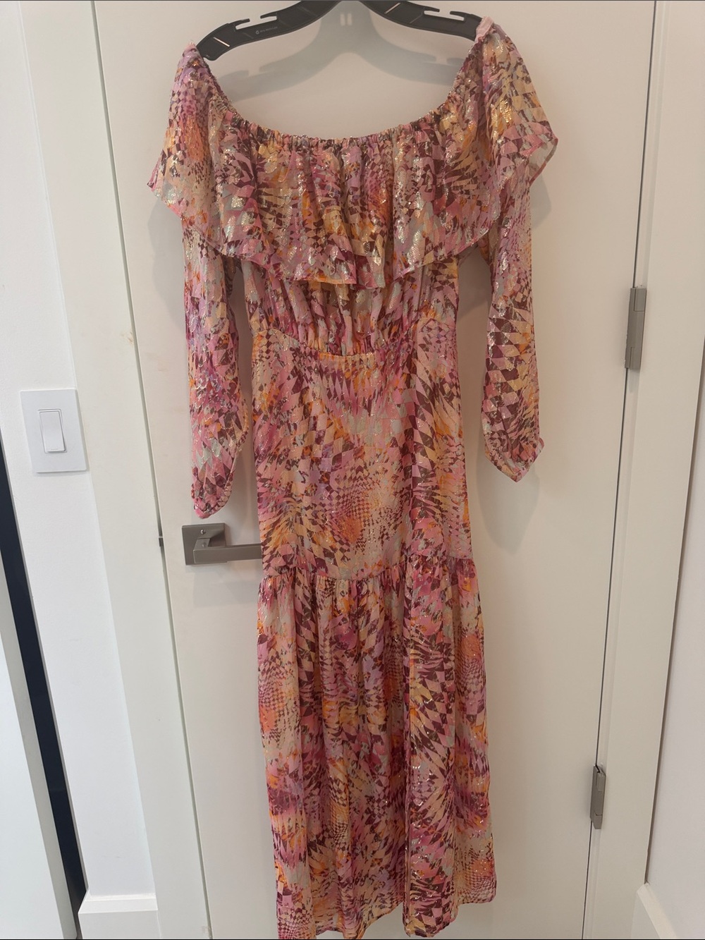 Floral Pink Off-Shoulder Maxi Dress with Belt
